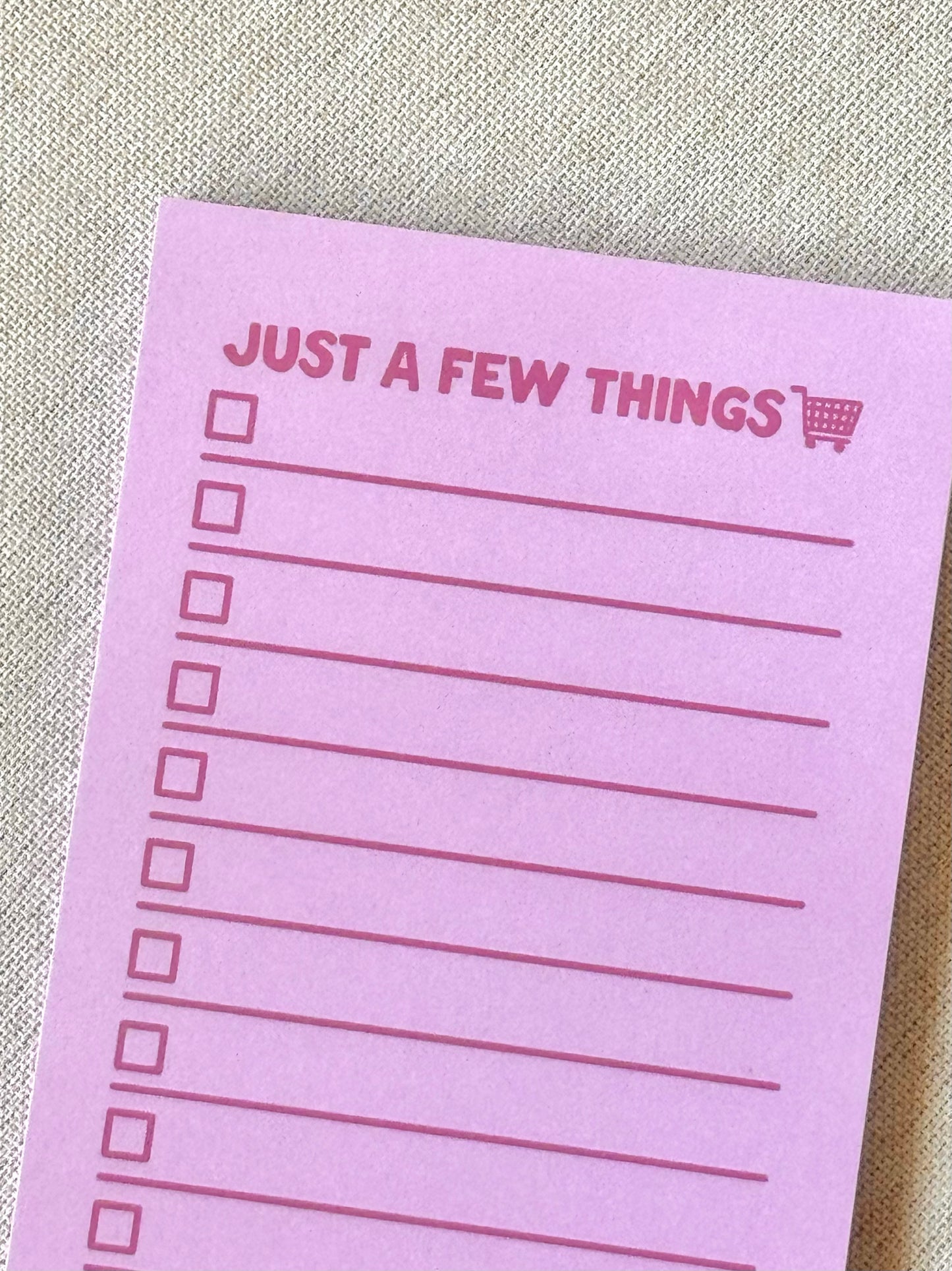 "JUST A FEW THINGS" PINK GROCERY LIST NOTEPAD