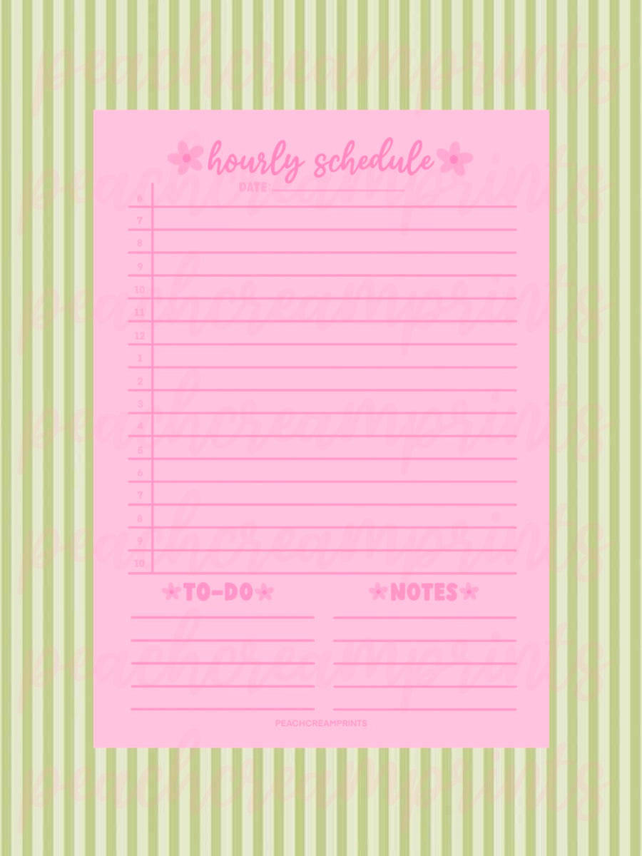 "PRETTY PINK" HOURLY SCHEDULE DIGITAL NOTEPAD