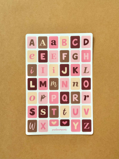 "CHERRY MOCHA" ALPHABET LETTER STICKER SHEET
