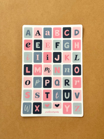 "WINTER SKIES" ALPHABET LETTER STICKER SHEET