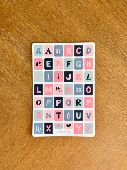 "WINTER SKIES" ALPHABET LETTER STICKER SHEET