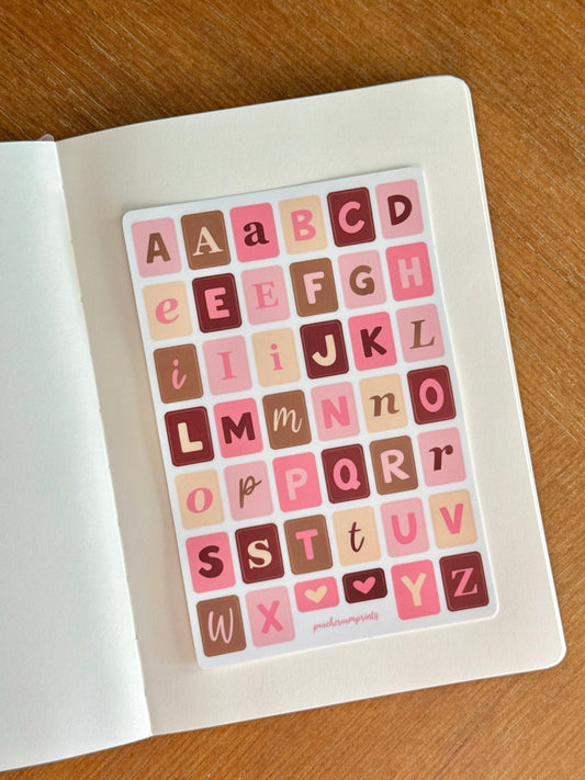"CHERRY MOCHA" ALPHABET LETTER STICKER SHEET