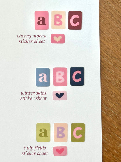 "WINTER SKIES" ALPHABET LETTER STICKER SHEET