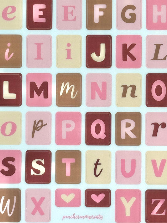 "CHERRY MOCHA" ALPHABET LETTER STICKER SHEET
