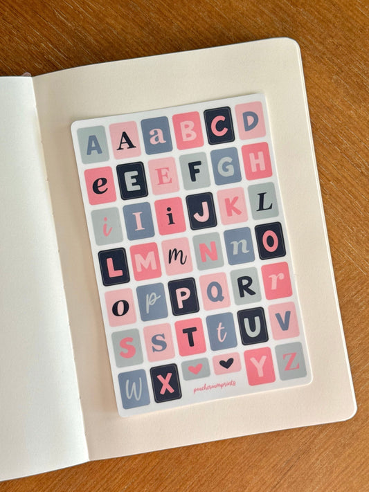 "WINTER SKIES" ALPHABET LETTER STICKER SHEET