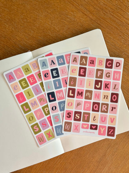 "WINTER SKIES" ALPHABET LETTER STICKER SHEET