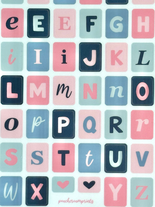 "WINTER SKIES" ALPHABET LETTER STICKER SHEET
