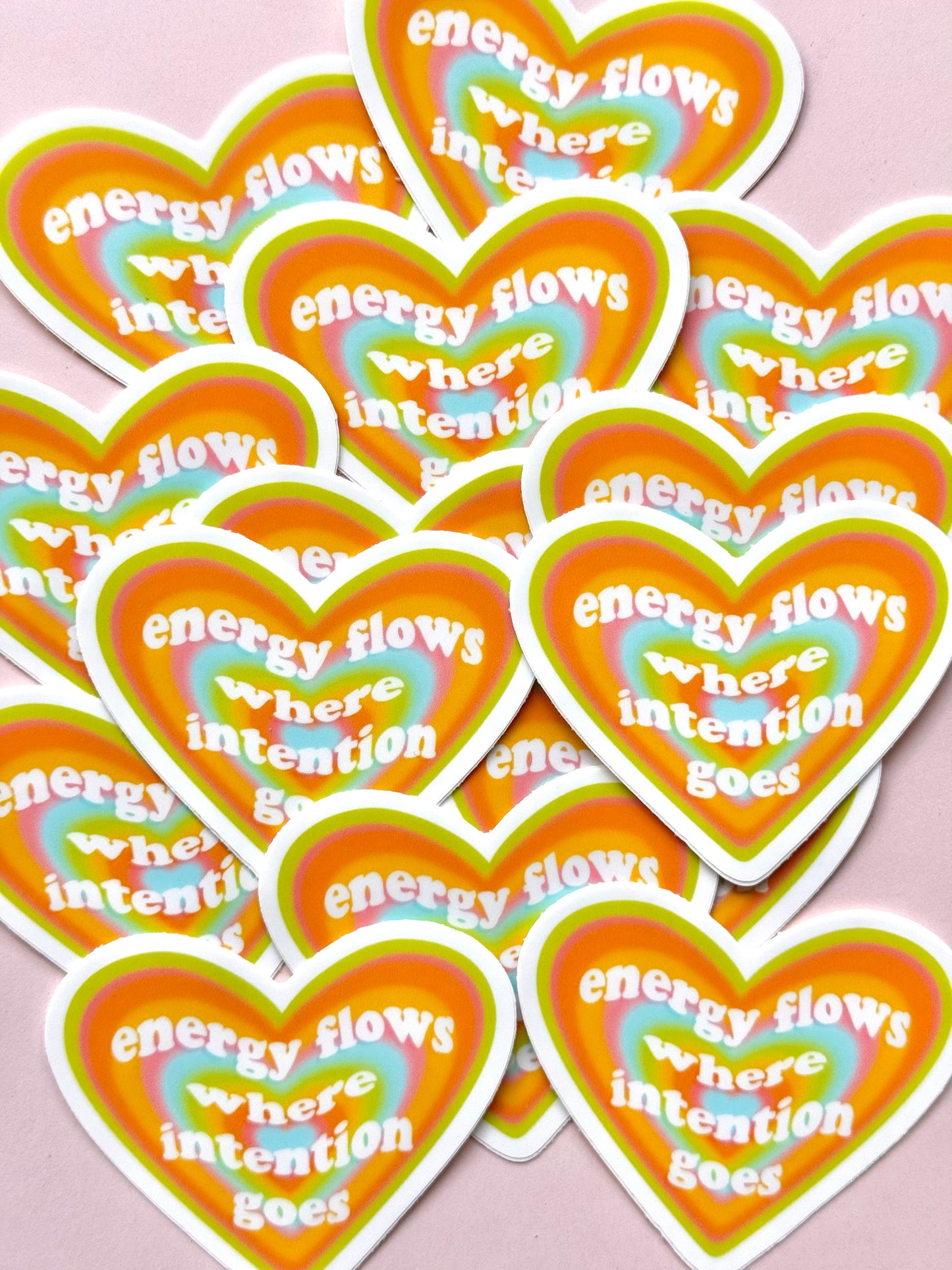 "ENERGY FLOWS WHERE INTENTION GOES" HEART VINYL STICKER