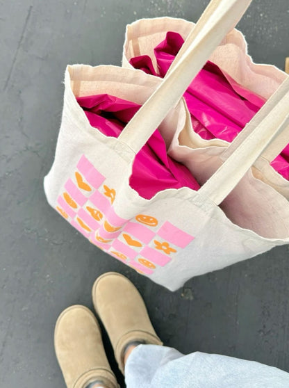 PINK & ORANGE CHECKERED TOTE BAG