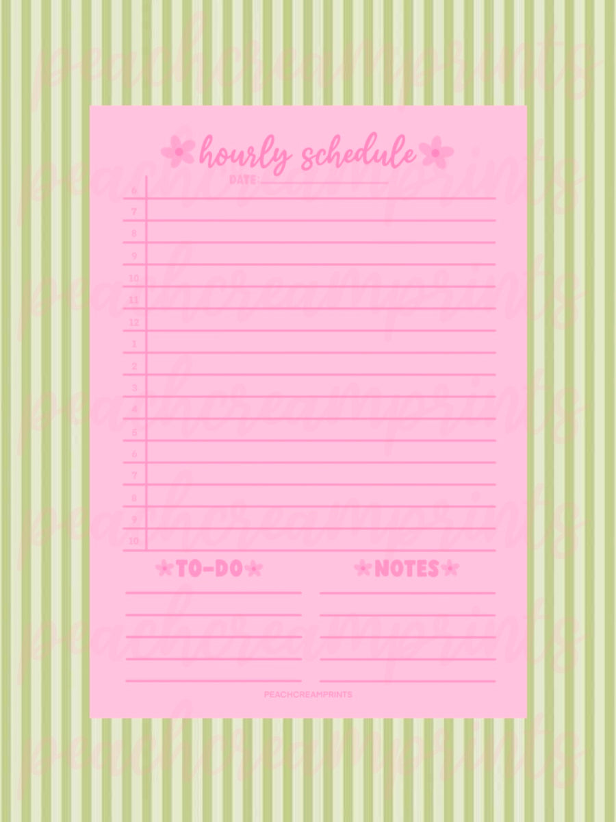 "PRETTY PINK" HOURLY SCHEDULE DIGITAL NOTEPAD