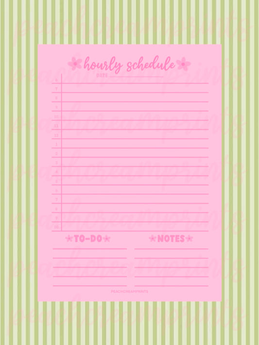 "PRETTY PINK" HOURLY SCHEDULE DIGITAL NOTEPAD