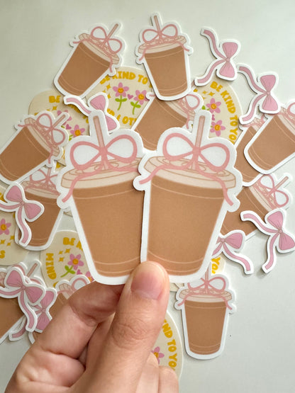 BOW ON ICED COFFEE VINYL STICKER