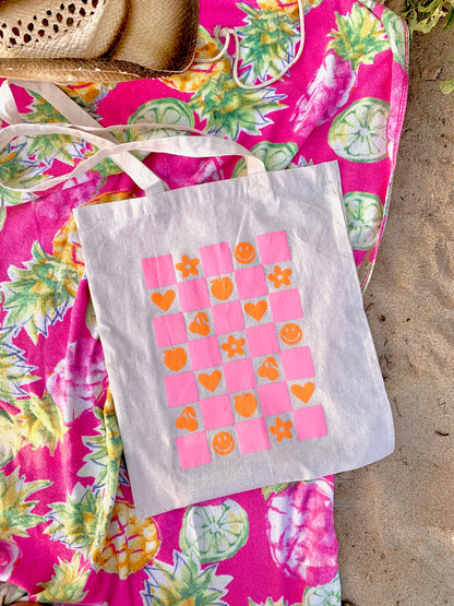 PINK & ORANGE CHECKERED TOTE BAG