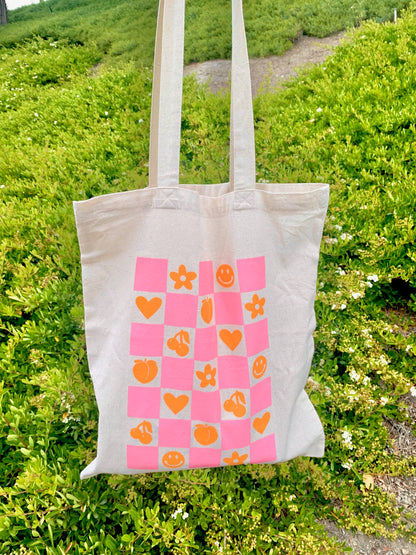 OOPSIE CHECKERED DOODLE TOTE BAG