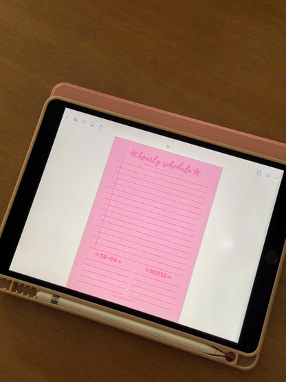 "PRETTY PINK" HOURLY SCHEDULE DIGITAL NOTEPAD