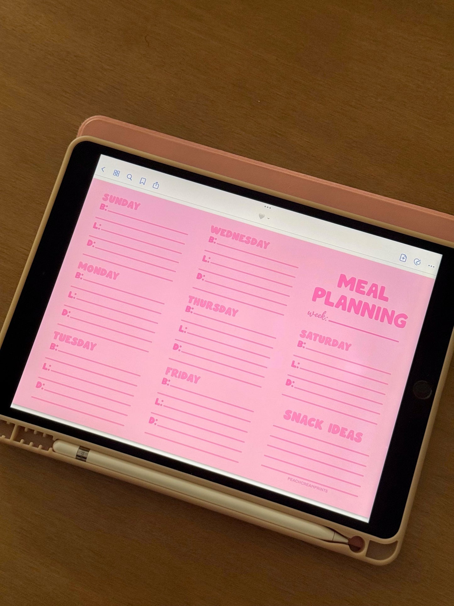 "PRETTY PINK" MEAL PLANNER DIGITAL NOTEPAD