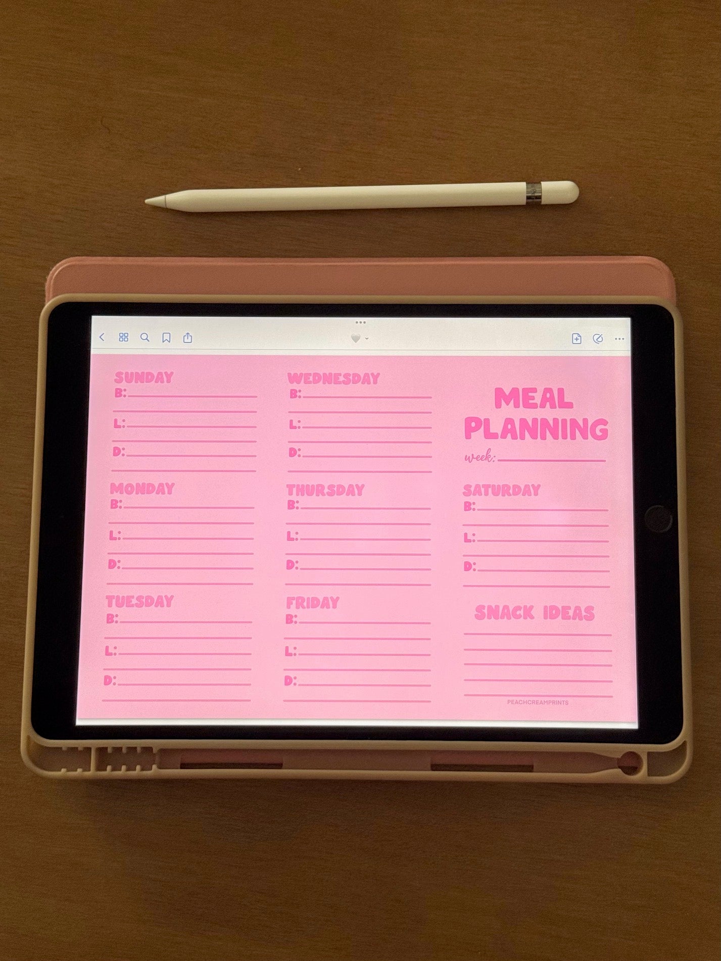 "PRETTY PINK" MEAL PLANNER DIGITAL NOTEPAD